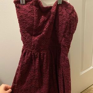 Maroon strapless skater dress